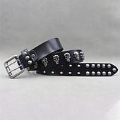 お買い得  メンズのベルト-男性用 ベルト 自動バックル クイックリリース 真皮 合金 パンク 耐久 調整可能 スカル ブラック アウトドア 日常 ウエストベルト