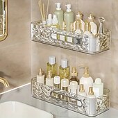 お買い得  収納＆整理-壁掛け式バスルーム収納ラック、ドリル不要、壁掛け式トイレ収納オーガナイザー、トイレタリーや日用品用の透明コスメティックオーガナイザー