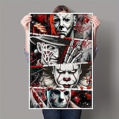 abordables Halloween-Póster de lienzo con diseño de personaje de terror de 1 pieza, sin marco, listo para colgar, tela resistente al agua, estilo clásico con detalles brillantes para baño, dormitorio, oficina, sala de