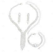 preiswerte Schmucksets-Brautschmuck-Sets 3 Imitationsdiamant 1 Halskette 1 Armband Ohrringe Damen Elegant Süß Lieblich Quastenfransen Liebe Kostbar Tropfen Schmuck-Set Für Hochzeit Party-Abendmode Geschenk