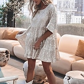 economico Abiti con paillettes-Per donna Mini Abito Abito con Paillettes Abito da Cocktail Moda Moderno Festa serale Cocktail party Vestibilità regolare Semplice Manica Corta Girocollo Argento Grigio nero Nero Bianco Estate