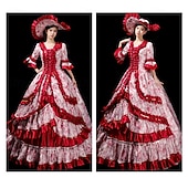 cheap Dresses-Vintage Rococo Renaissance Maxi Dress Normal Juliet Sleeve Princess Queen Elizabeth Pleated Flounced Princess Square Neck Fancy Dress Women's Halloween Carnival Masquerade Party Halloween Performance