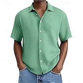 economico camicia da uomo con bottoni-Per uomo Camicia Camicia a nido d&#039;ape Camicia Estiva Camicia casual Camicia da Spiaggia Camicia con Bottoni Nero Bianco Verde chiaro Rosa Blu reale Manica Corta Semplice Bavero Vacanza Camicia