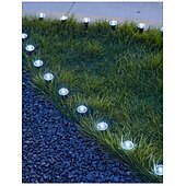 olcso Földi fények-napelemes vezetőoszlopos talajlámpák 15/30 db-os lapos napelemes lámpák kültéri, vízálló napelemes korongos tájvilágítás kerti ösvényre, falra, lépcsőkre, teraszokra, udvarra, gyepre, járdára (meleg