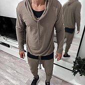 economico tuta e felpa con cappuccio da uomo-Per uomo Felpa con cappuccio Tuta da Ginnastica Set di felpe con cappuccio Nero Bianco Blu Cachi Con Cappuccio Semplice Coulisse Sport &amp; Outdoor Quotidiano Ferie Poliestere Streetwear Essenziale