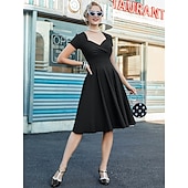 abordables Robes-Rétro Vintage Années 1950 Rockabilly Midi Robe Robe trapèze Robe Évasée Ajusté &amp; Évasé Col en V Femmes Halloween Carnaval Saint-Valentin Occasionnel Retour à la maison Soirée à thème rétro Adulte Robe