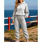 cheap Tracksuits-Women&#039;s Tracksuit Sweatpants Track Pants Fall Pocket Solid Colored Clothing Suit Black White Gym Training Running Long Sleeve Sport Activewear Micro-elastic Loose Fit