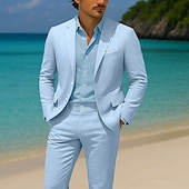 economico Costumi da spiaggia-Uomo Casuale Matrimonio in Spiaggia Completi Bavero classico Azzurro chiaro Formale Tinta unita Vestibilità standard 2 pezzi Monopetto Due Bottoni