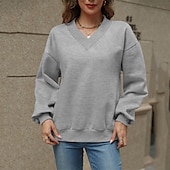 abordables Sweatshirts et Hoodies Texturés-Femmes Pull Uni Streetwear Occasionnel Confortable manche longue Col en V Hauts Réguliers Rue Fête Sortir Rose Claire Vin Gris Automne