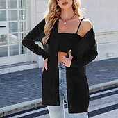 abordables Cardigans et vêtements d&#039;extérieur-Femmes Pull Cardigan Mode Streetwear Quotidien Rayé Côtelé Ouvert devant Tricoté manche longue Hauts Longs Tricoter Fête Sortir Week-end Blanc / Noir Noir Automne Hiver
