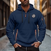 economico Felpa Tattica-Per uomo Felpa con cappuccio Felpa con cappuccio e zip corta Nero Bianco Vino Blu marino Blu Reale Con Cappuccio Semplice Con zip Tasca Frontale Tattico Sport &amp; Outdoor Casuale Streetwear Cool