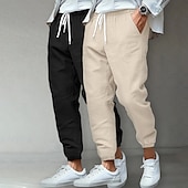 billige Klassisk-Herre Linbukser Bukser Sommerbukser Strandbukser Uformelle bukser Lomme Elastisk midje Helfarge Komfort Pustende Full lengde utendørs Hjem Daglig Ferie Klassisk Stil Lys khaki + svart Lys khaki