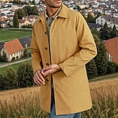 cheap Men&#039;s Trench Coat-Men&#039;s Overcoat Trench Coat Long Trench Coat Vacation Daily Fall Winter Polyester Windproof Soft Outerwear Clothing Apparel Fashion Classic Plain Pocket Lapel Single Breasted