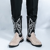 abordables Cowboy et bottes occidentales-Homme Bottes Bottes de Cowboy Rétro Chaussures en Peau de Serpent Marche ancien Occasionnel Cuir PU Confortable Antidérapant Chaud Bottes Mi-Mollet Mocassin Marron Noir / Rose