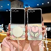 Недорогие Чехлы для Samsung-телефон Кейс для Назначение SSamsung Galaxy Z-образный сгиб 7 Z-сгиб 6 Z Fold 5 Z Fold 4 Z Fold 3 Кейс на заднюю панель со стендом Магнитный с ремешком на запястье Цветочный Цветочный