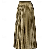 abordables Jupes Maxi-Femmes Jupe Mode Occasionnel Maxi Taille haute Jupes Uni Plissé Micro-Élastique Décontracté Quotidien Week-end Argent Noir Dorée Rouge Été Polyester