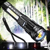 abordables Lampes de travail-Lampe de poche tactique rechargeable, lampes de poche puissantes à haute luminosité avec 7 modes d&#039;éclairage, feu latéral d&#039;avertissement COB, étanchéité IPX6, faisceau zoomable, lampe de poche