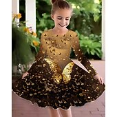 tanie Sukienka motyl 3D-Dziewczyny &#039; 3D Motyl Sukienka Długi rękaw Lato Wiosna Urlop Codzienny Święto Księżniczka Piękny Słodkie Dzieci 4-12 lat Codzienne sukienki Sukienka A line Do kolan Regularny