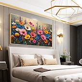 preiswerte Blumen-/Botanische Gemälde-handgemachtes Ölgemälde auf Leinwand, Wandkunst, Dekoration, abstraktes, farbenfrohes Blumengemälde, Blumengemälde für die Inneneinrichtung, gerolltes, rahmenloses, ungedehntes Gemälde