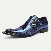 tanie Elementarne Buty Eleganckie-Męskie, niebieskie, zapinane na rzepy buty typu monk z wzorem skóry krokodyla – najwyższej jakości, skórzane buty typu monk z podwójną sprzączką dla mężczyzn – idealne na eleganckie, formalne wydarzenia i specjalne okazje