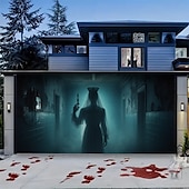 billige Halloween dekorasjon-Halloween Utendørs Garasje Dørtrekk Spøkelsesbrud Bedriftskaller Banner Stort Teppe Bakgrunns Dekorasjon Ferie Utendørs Garasje Dør Hjemme Vegg Dekorasjoner