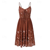 preiswerte Ausgefallene Kleider-Damen Minikleid Sommerkleid Unterkleid Druckkleid Westernkleid Mode Klassisch Urlaub Täglich Wochenende Normale Passform Blume Ärmellos Spaghettiträger Braun Sommer