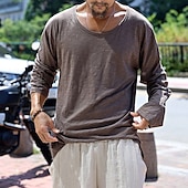 abordables t-shirts de base-Homme T-shirt Chemise à Manches Longues manche longue Col ras du cou Printemps Automne Uni Mode Designer Basique Classique Vacances Rue Sortir Noir Blanche Bleu T-shirt haut de gamme pour homme