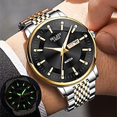 preiswerte Quarz-Uhren-Die neue Edelstahlband große Ziffernblatt modische Herren Business Uhr mit IPX7 Wasserbeständigkeit leuchtendem Kalender und Tagesanzeige Freizeit Quarz Uhr einfache und vielseitige Herren Sport