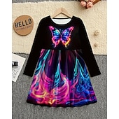 cheap 3D Butterfly Dress-Girls&#039; 3D Butterfly Dress Long Sleeve Summer Spring Vacation Daily Holiday Princess Beautiful Sweet Kids 4-12 Years Casual Dress A Line Dress Knee-length Regular Fit