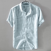 economico Casual da lavoro-Per uomo Camicia Camicia di lino Camicia casual Camicia di cotone Semplice Vacanza Streetwear Bianco Azzurro cielo Cachi Blu scuro Manica Corta Collo ripiegato Estate Abbigliamento Bottonato