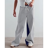 billiga breda ben och hög midja-dam bomullsblandad denim culottes vida ben semester vintage snygg full längd medelhög midja randig lapptäcke randig bekväm oelastisk utomhus semester hem marinblå jordgul svart armégrön