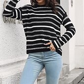 Női Pulóver Alkalmi Csíkos Vaskos Terített nyak Kötött Hosszú ujj Normál felsők Kötött Napi Szabadság Alkalmi Fekete Sárgabarack Ősz Tél olcso Grafikus minták és részletek-Női Pulóver Alkalmi Csíkos Vaskos Terített nyak Kötött Hosszú ujj Normál felsők Kötött Napi Szabadság Alkalmi Fekete Sárgabarack Ősz Tél