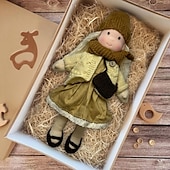 baratos Bonecas-Boneca Waldorf feita à mão para bebês meninas com conjuntos de roupas - boneca de pelúcia macia de 11,8 polegadas para crianças pequenas, presente de Natal ideal para crianças