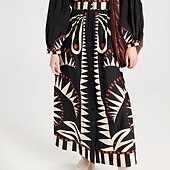 levne Boho šaty-Dámské Midi šaty Šaty s potiskem Klasické Moderní Dovolená Jdeme ven Víkend Běžný Květiny Dlouhý rukáv Do V Černá Podzim