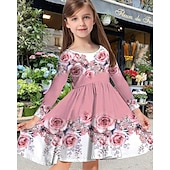 cheap 3D Flower Dress-Girls&#039; 3D Floral Rose Dress Long Sleeve Summer Spring Vacation Daily Holiday Princess Beautiful Sweet Kids 4-12 Years Casual Dress A Line Dress Knee-length Regular Fit