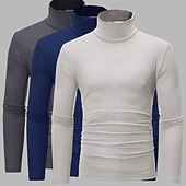 preiswerte Basic-T-Shirts-3er Pack Herren T-Shirt Rollkragenshirt Langarmshirt Langarm Rollkragen Herbst Herbst &amp;Winter schlichtes leichtes Basic Classic 3-teiliges Outdoor Casual Sports weiß schwarz blau Top T-Shirt für