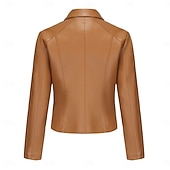 cheap Faux Leather Jackets-Women&#039;s Faux Leather Jacket Comfortable Buttons Fashion Street Style Plain Outdoor Casual Daily Regular Turndown Regular Fit Long Sleeve Outerwear Black Red Camel Spring Fall