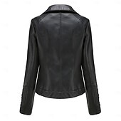 cheap Faux Leather Jackets-Women&#039;s Faux Leather Jacket Comfortable Full Zip Fashion Street Style Plain Outdoor Casual Daily Regular Turndown Regular Fit Long Sleeve Outerwear Black Red Green Spring Fall