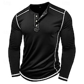 cheap Casual Henley Tee-Men&#039;s T Shirt Henley Shirt Henley Top Long Sleeve Solid Color Vintage Casual Contrast Stitching Henley Outdoor Causal Casual Spring Fall Spring &amp;  Fall Black White Gray Henley T-Shirt