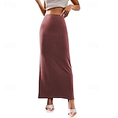 abordables Jupes unies-Femmes Jupe Moulant Occasionnel Maxi Taille Basse Jupes Uni Micro-Élastique Vacances Sortir Noir Amande Rose Marron Automne Polyester
