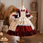 preiswerte Kleider-Steampunk Prinzessin schick Maxi Partykostüm Zubehör Glockenärmel Prinzessin Belle Schleife Retro Ballkleid Spitzkragen Kostüm Mädchen königlich Weihnachten Halloween Karneval Maskerade