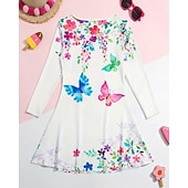 preiswerte 3D Schmetterlingskleid-Mädchen&#039; 3D Schmetterling Kleid Langarm Sommer Frühling Urlaub Täglich Ferien Prinzessin Schön Süß Kinder 4-12 Jahre Freizeitkleid A Linie Kleid Knielang Normale Passform