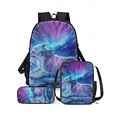 voordelige Kinderen en Tiener Rugzakken-Rugzak met galaxy-wolfprint voor tieners – kosmische dierenschooltas met 3D-ontwerp van een huilende wolf voor jongens en meisjes