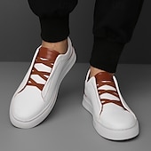 preiswerte Sneaker für Herren-weiße Freizeit-Sneaker für Herren mit braunen Akzenten bequeme Alltagsschuhe für Büro und Reisen