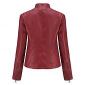 economico Giacche in finta pelle-Per donna Giacca in Ecopelle Confortevole Tasca Cerniera completa Moda Stile da Strada Semplice All&#039;aperto Casual Quotidiano Regolare Collo alla coreana Vestibilità regolare Manica Lunga Capispalla