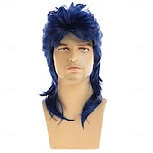 cheap Historical Wigs-Mens Mullet Wig 70s 80s Halloween Cosplay Costume Wigs for Fancy DressBlue