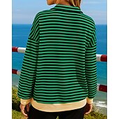voordelige Hoodie &amp; Sweatshirt-Dames Pullover Sweatshirt Casual topjes Kwart rits Mode Lange mouw Kleding Bovenlichaam Sportkleding Herfst Winddicht Wandelen Training Hardlopen Sportkleding Sportkleding Gestreept Blozend Roze Rood