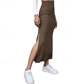 voordelige Effen rokken-Dames Rok Casual Maxi Medium taille Rokken Effen Gespleten punten Micro-elastisch Vakantie Straat Zwart Rood Licht Bruin Bruin Zomer Polyester