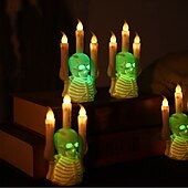 お買い得  装飾ライト-6/12個のハロウィンスカルキャンドルスティックランプLED電子キャンドルランプハロウィンホラー雰囲気レイアウト小道具デスクトップ装飾品