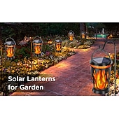 abordables Halloween al Aire Libre-1 linterna solar impermeable con forma de llama intermitente para exteriores, para Halloween y Navidad, con 28 luces LED, ideal para patio, jardín, césped, camino, terraza, luz colgante decorativa